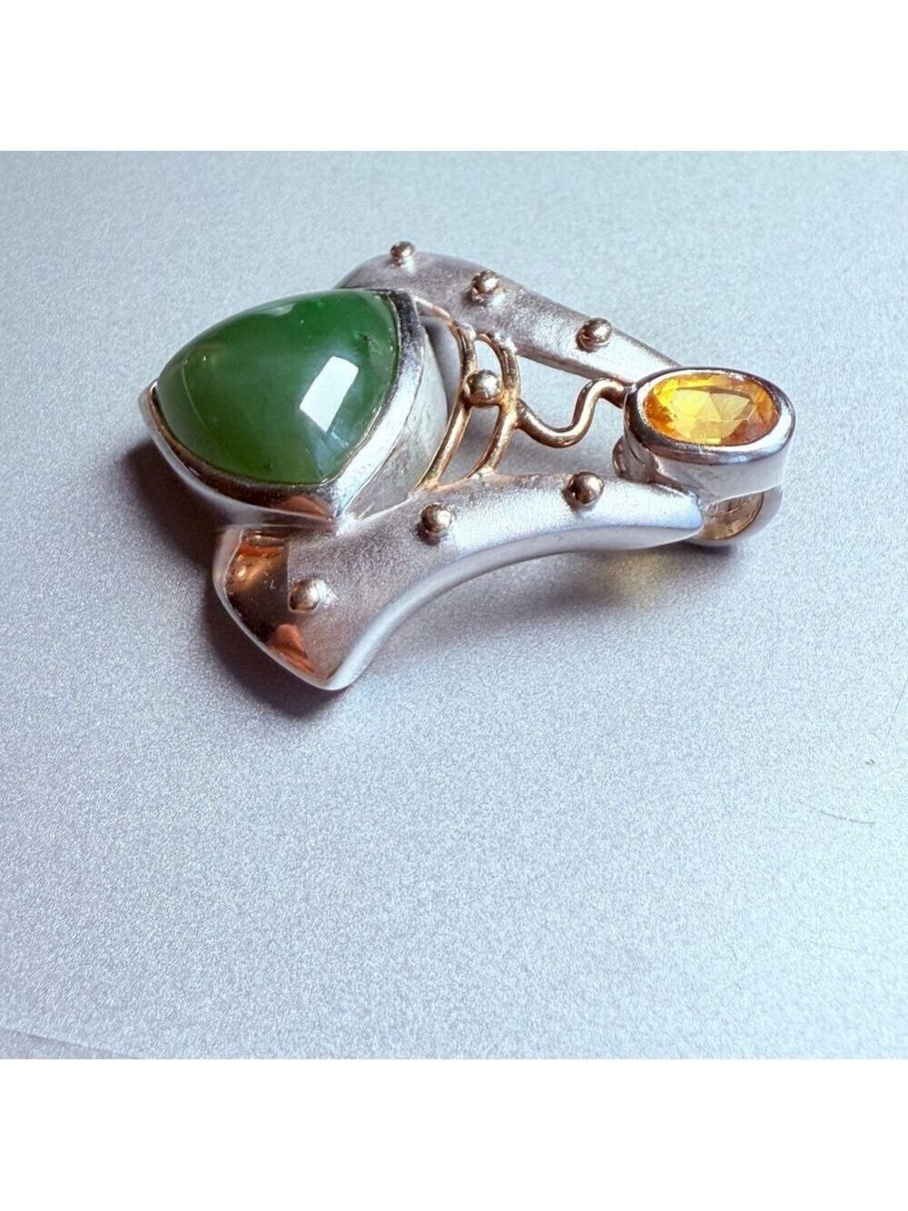 Modernist 12.15CT Jade & Citrine Sterling Silver Artisan Enhancer Slider Pendant - Picture 3 of 7